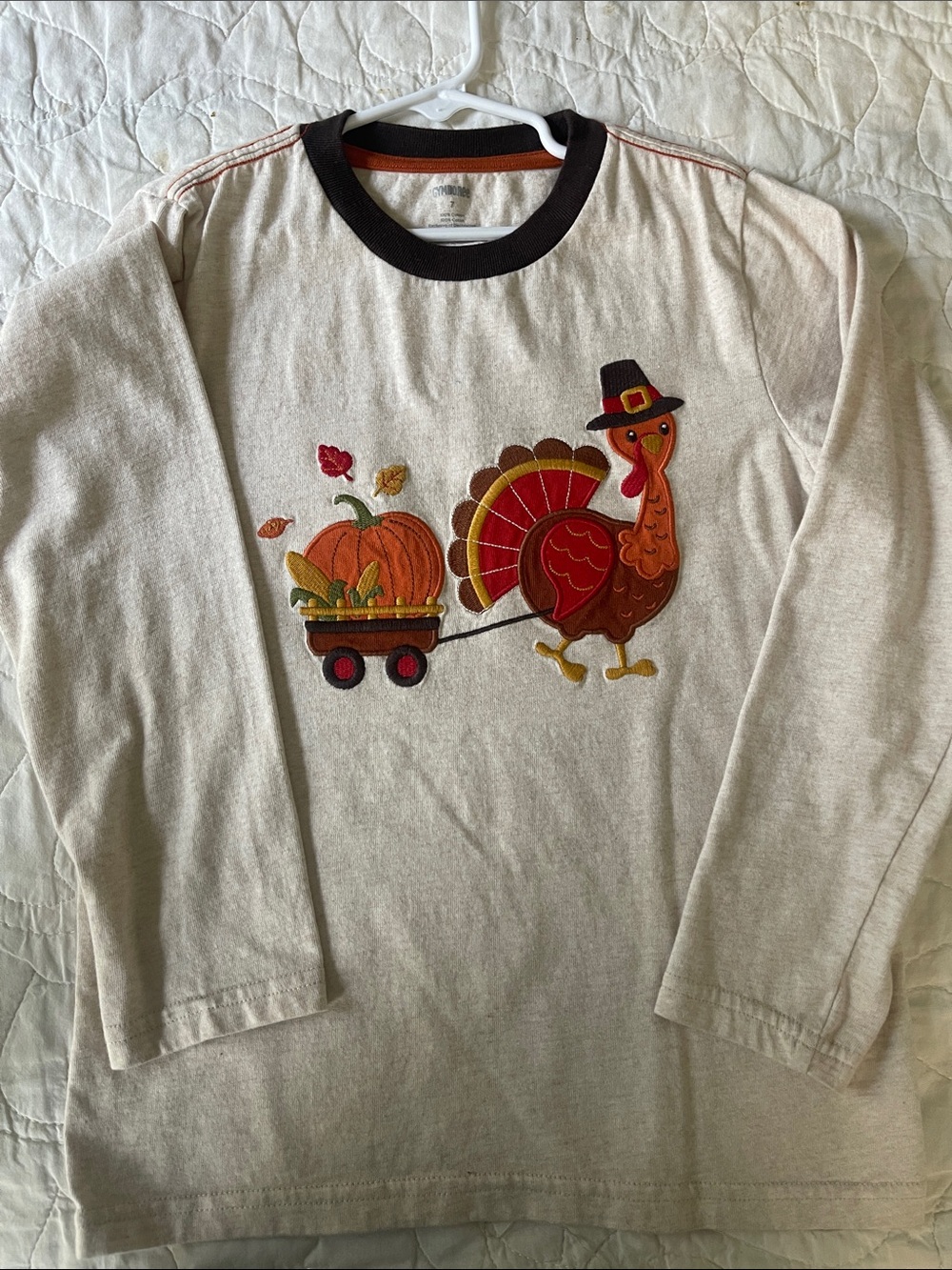 Gymboree Beige Long-Sleeve Turkey & Pumpkin Tee